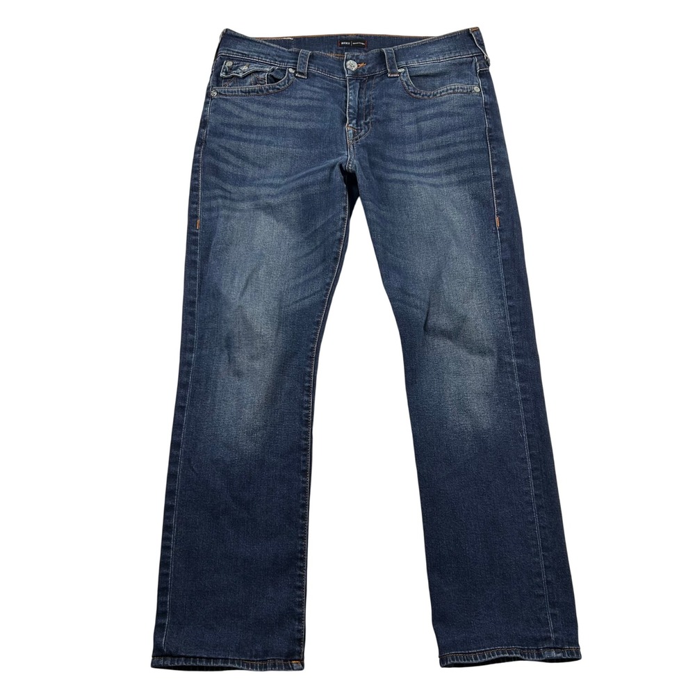 True Religion Jeans Mens 34x30 Ricky Relaxed Straight Dark Hemmed Flap Pocket